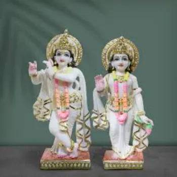 Radha Krishna White Marble Statue 